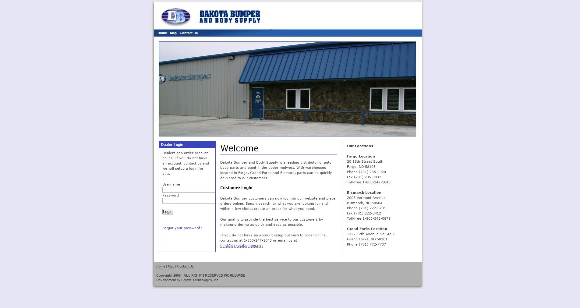 Dakota Bumper and Body Supply before website redesign - Auto body shop distributor - BNG Design - Fargo, ND Dakota Bumper and Body Supply before website redesign - Auto body shop distributor - BNG Design - Fargo, ND